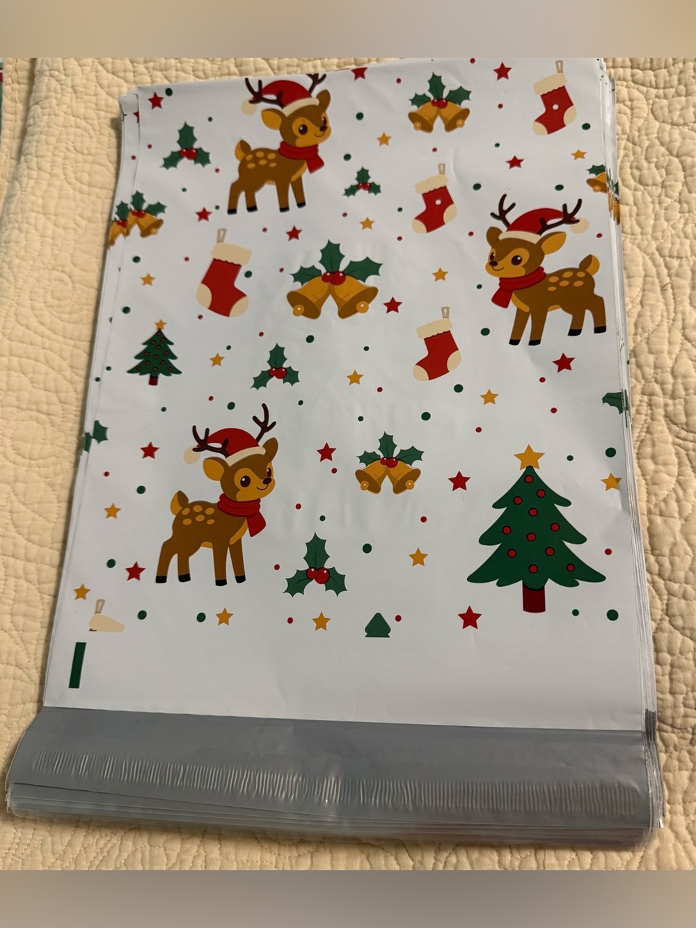 Poly Holiday Bag with Festive Reindeer & Tree Print! Pack of 20!